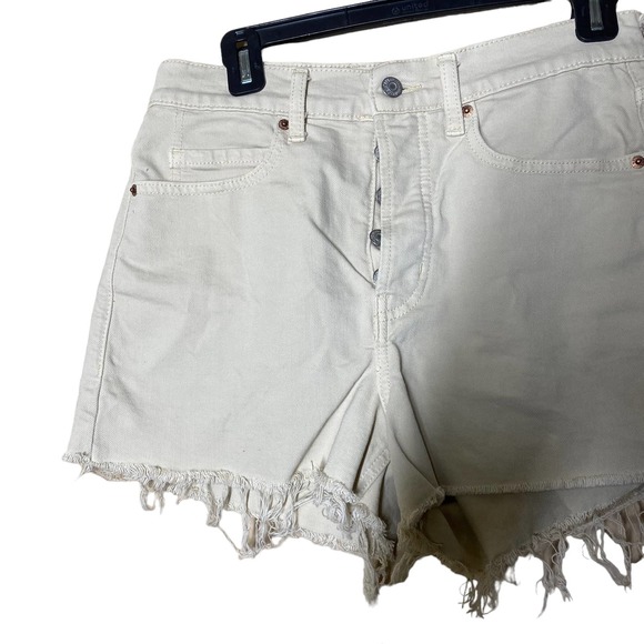 Old Navy Higher High-Waisted Button-Fly Sky-Hi A-Line Cut-Off Jean Shorts sz 8 - Picture 2 of 4